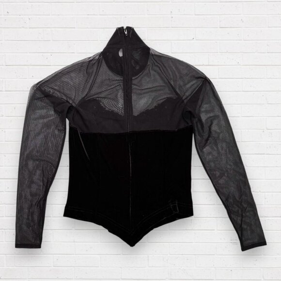 CACHE Vintage Y2K Feminine Black Sheer Mesh Velvet Lace Mock Neck Top Blouse S - Picture 9 of 13